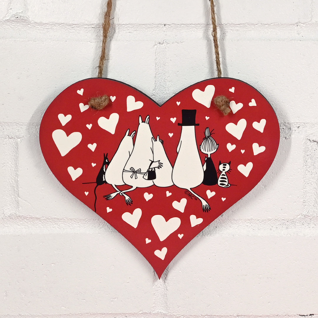 Moomin Hearts Family Love Wooden Hanging Sign Heart Shaped Wooden Hanging Sign