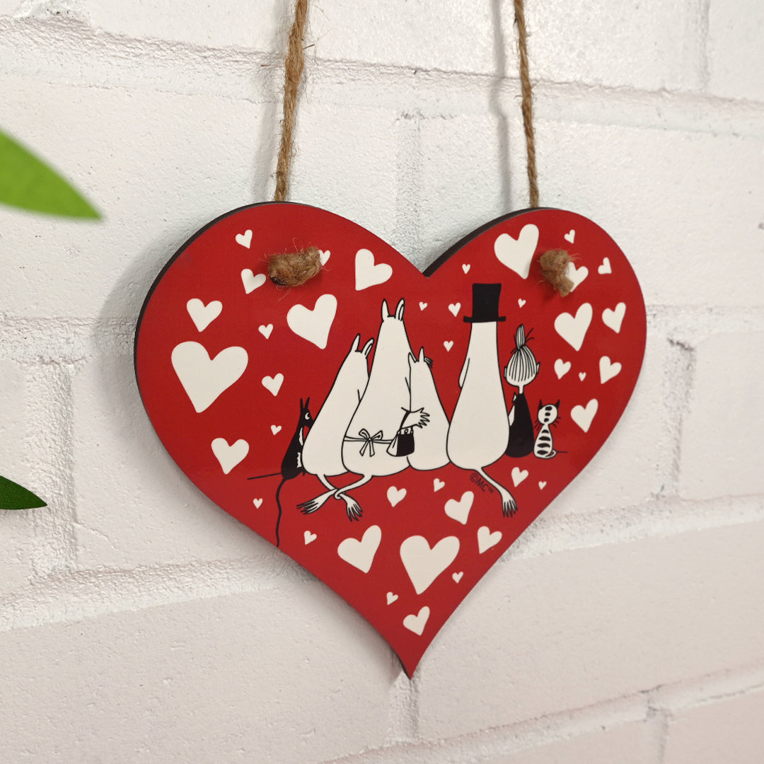 Moomin Hearts Family Love Wooden Hanging Sign Heart Shaped Wooden Hanging Sign