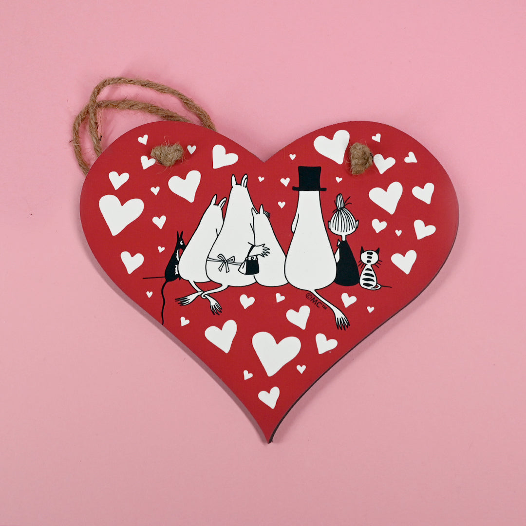 Moomin Hearts Family Love Wooden Hanging Sign Heart Shaped Wooden Hanging Sign