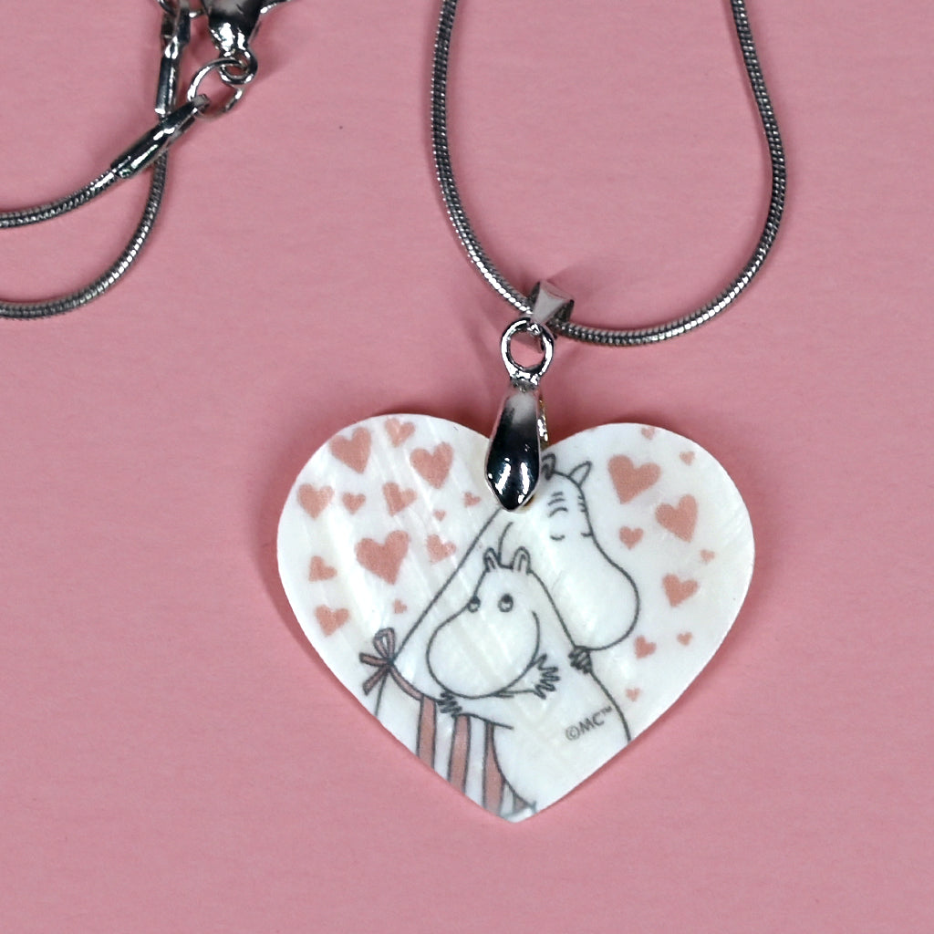 Moomin Love Hearts Moomintroll &amp; Moominmamma Real Shell Pendant Necklace | Moomin Shop US