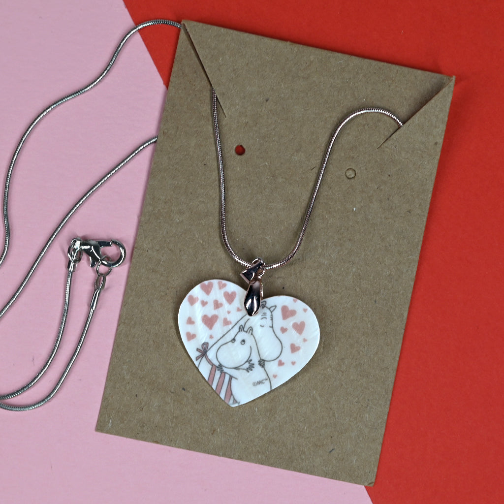 Moomin Love Hearts Moomintroll &amp; Moominmamma Real Shell Pendant Necklace