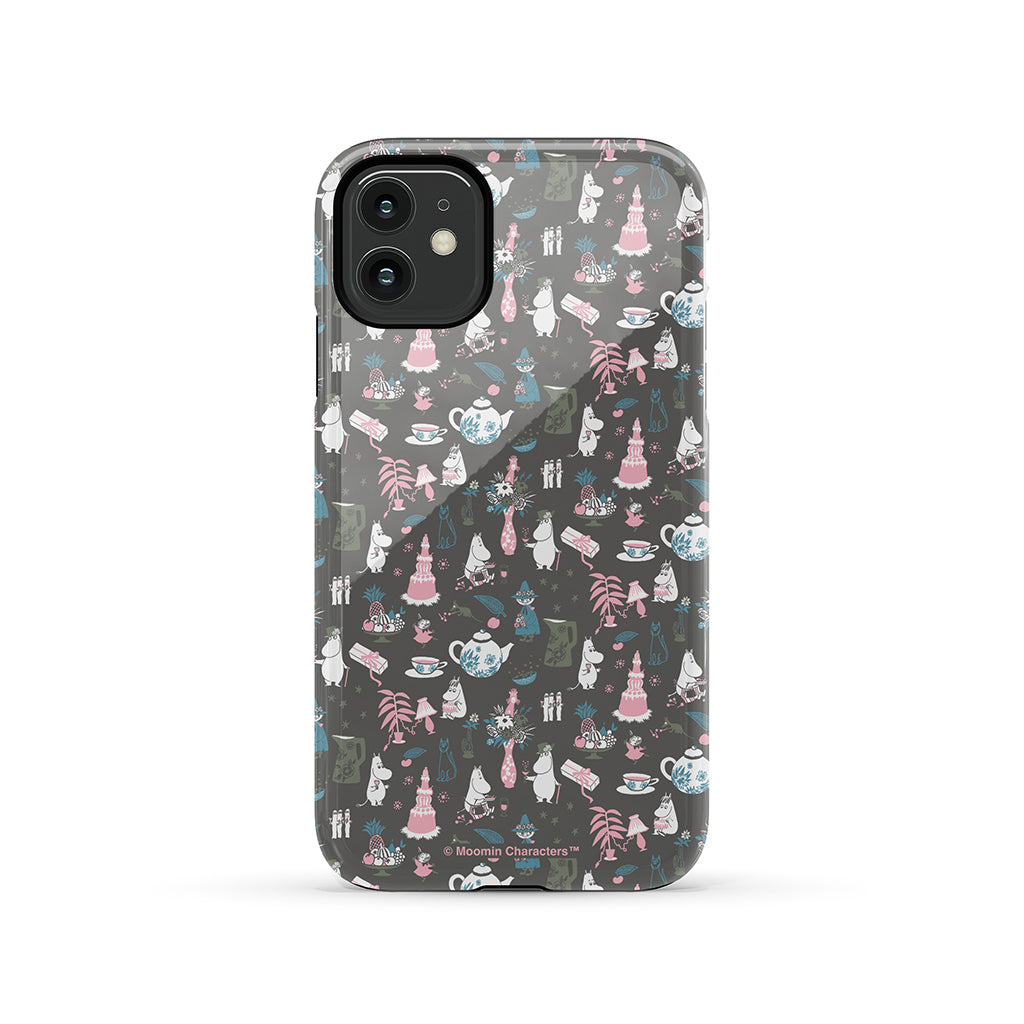 Moomin Family Tea Party Grey Apple iPhone Tough Case