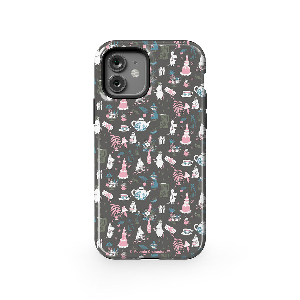 Moomin Family Tea Party Grey Apple iPhone Tough Case