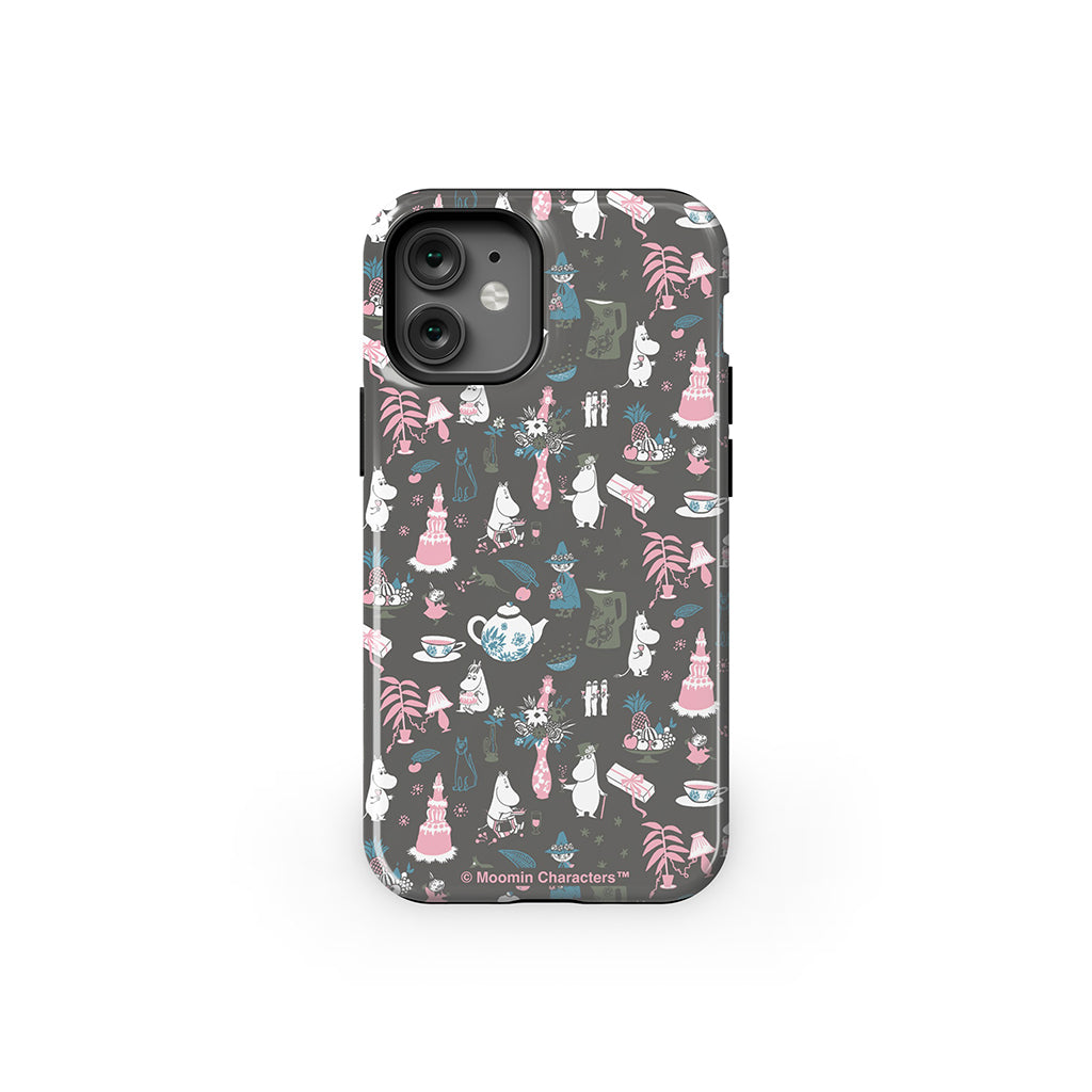 Moomin Family Tea Party Grey Apple iPhone Tough Case
