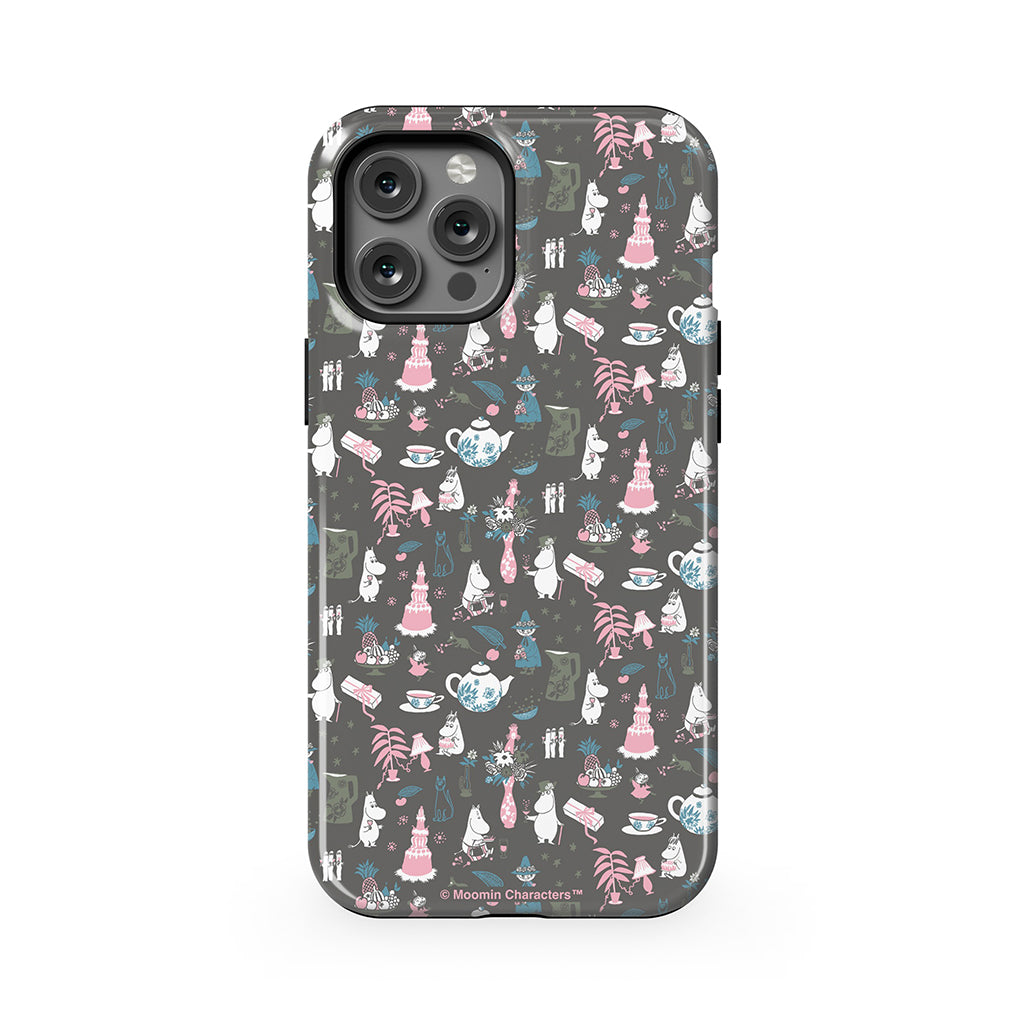 Moomin Family Tea Party Grey Apple iPhone Tough Case