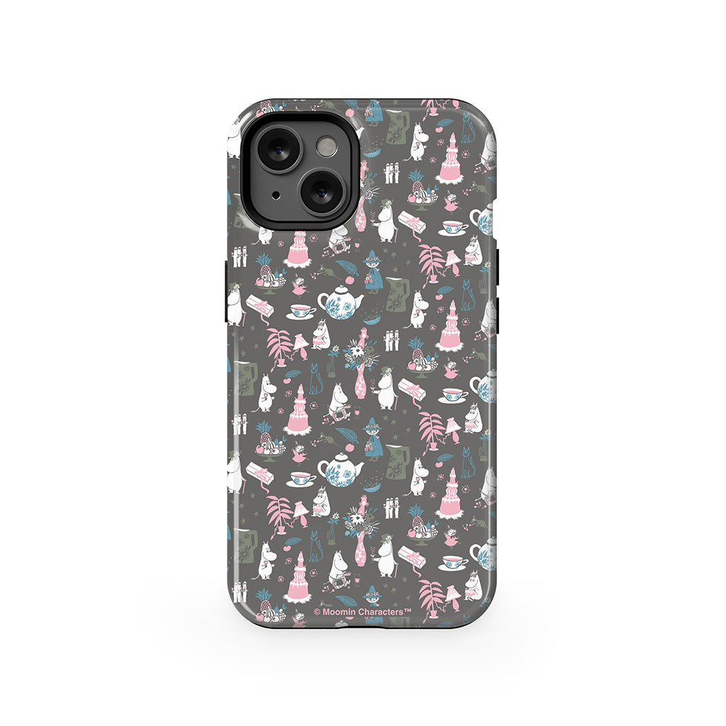 Moomin Family Tea Party Grey Apple iPhone Tough Case