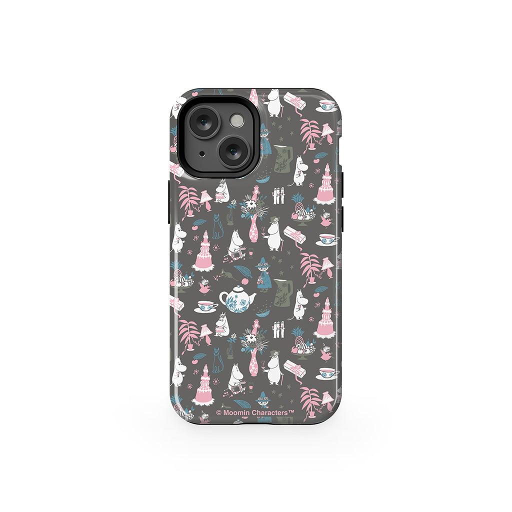 Moomin Family Tea Party Grey Apple iPhone Tough Case
