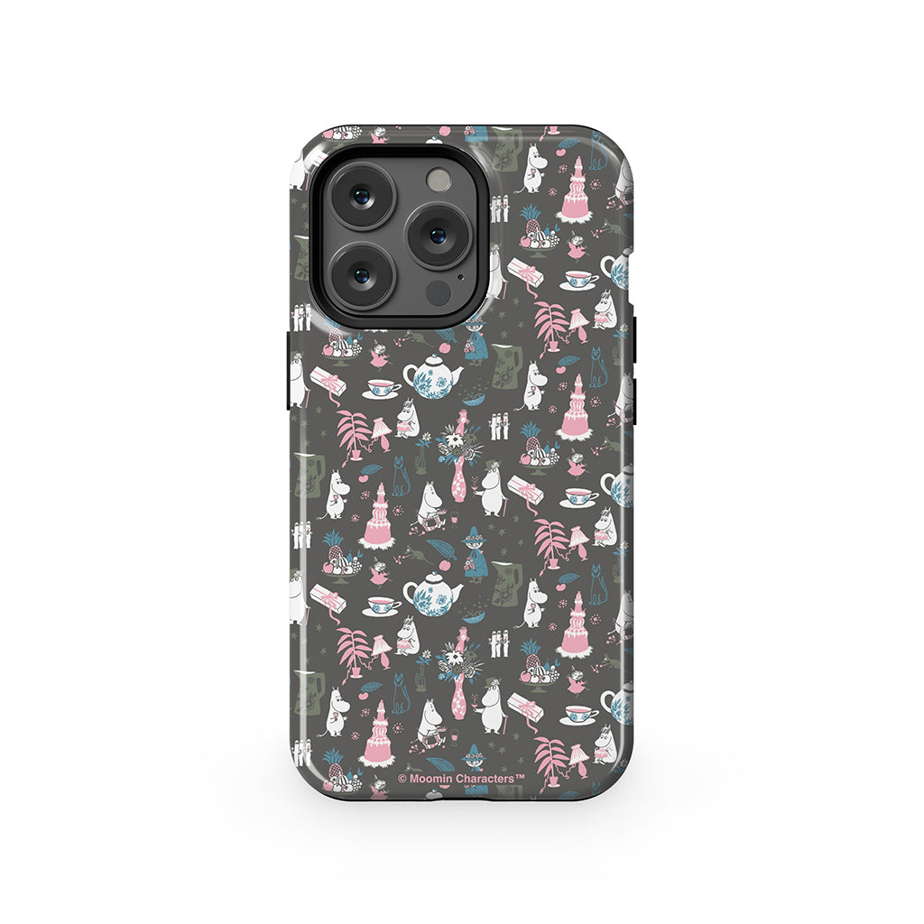 Moomin Family Tea Party Grey Apple iPhone Tough Case