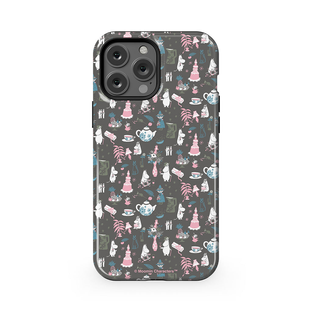 Moomin Family Tea Party Grey Apple iPhone Tough Case