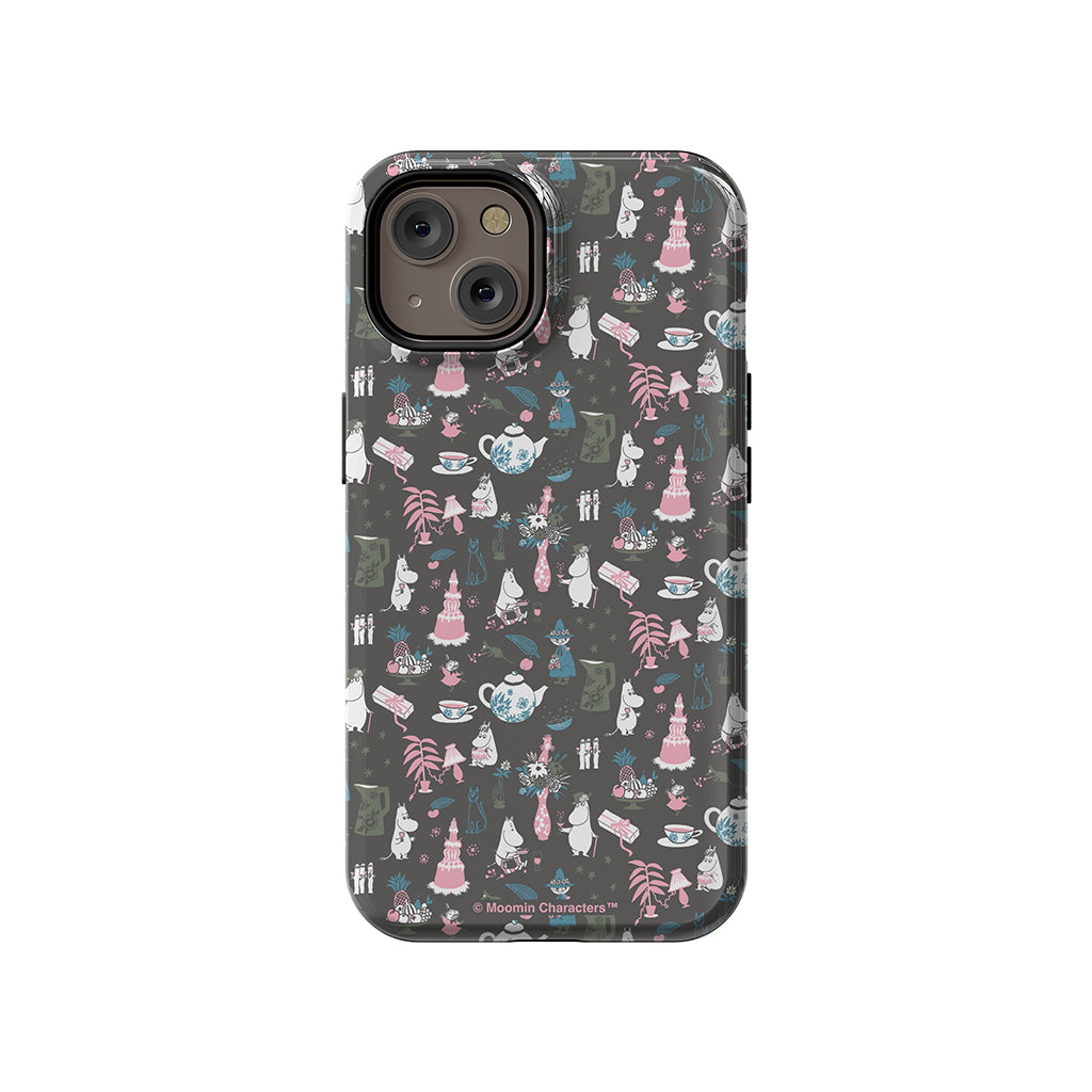 Moomin Family Tea Party Grey Apple iPhone Tough Case