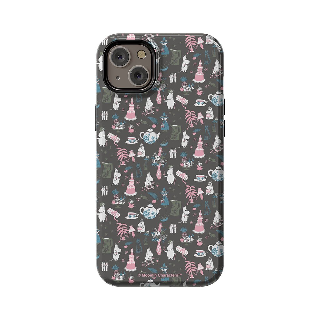 Moomin Family Tea Party Grey Apple iPhone Tough Case
