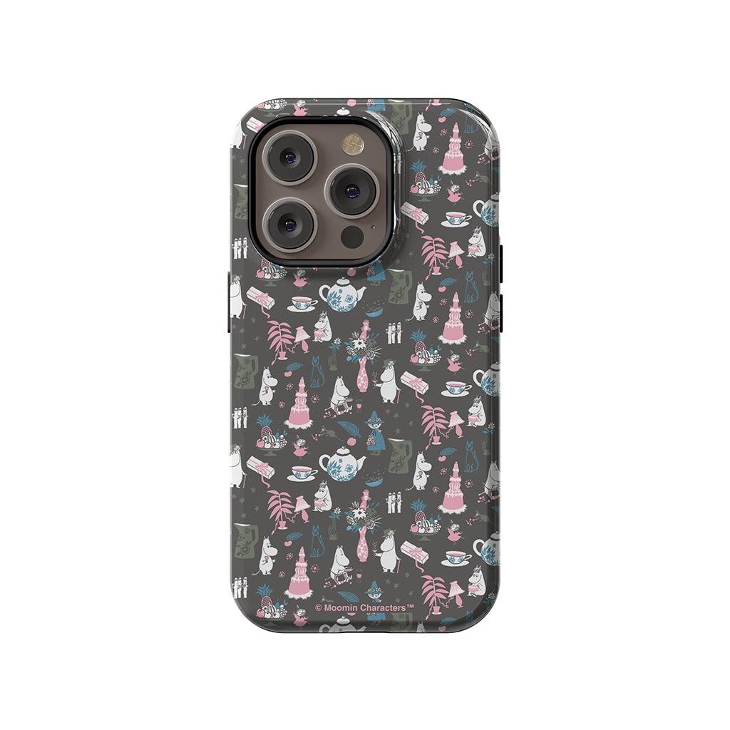 Moomin Family Tea Party Grey Apple iPhone Tough Case