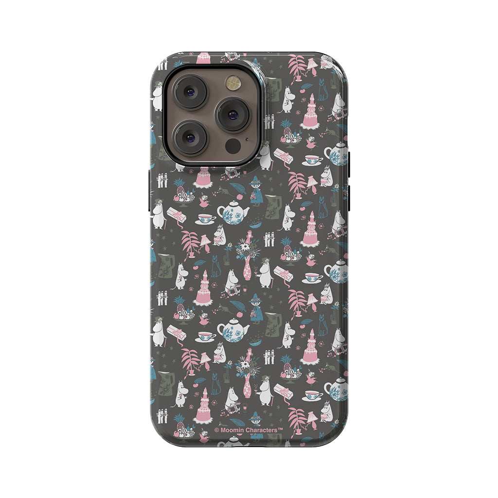 Moomin Family Tea Party Grey Apple iPhone Tough Case