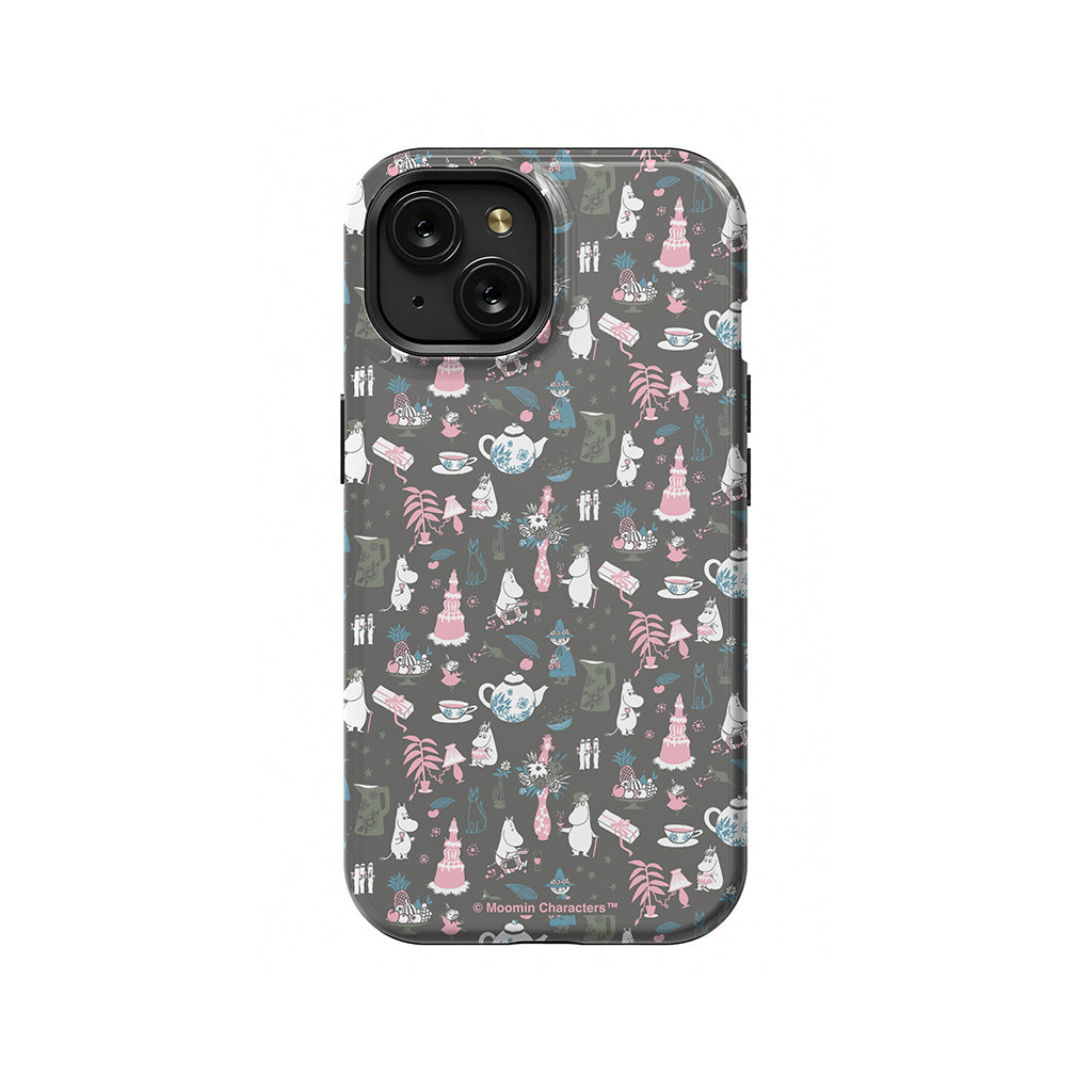 Moomin Family Tea Party Grey Apple iPhone Tough Case