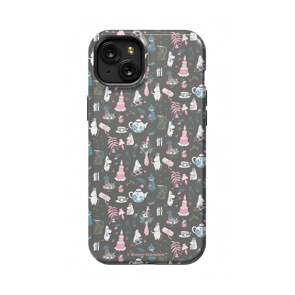 Moomin Family Tea Party Grey Apple iPhone Tough Case
