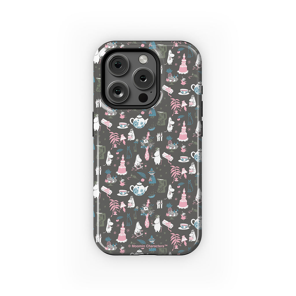 Moomin Family Tea Party Grey Apple iPhone Tough Case