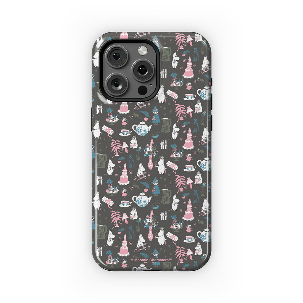 Moomin Family Tea Party Grey Apple iPhone Tough Case