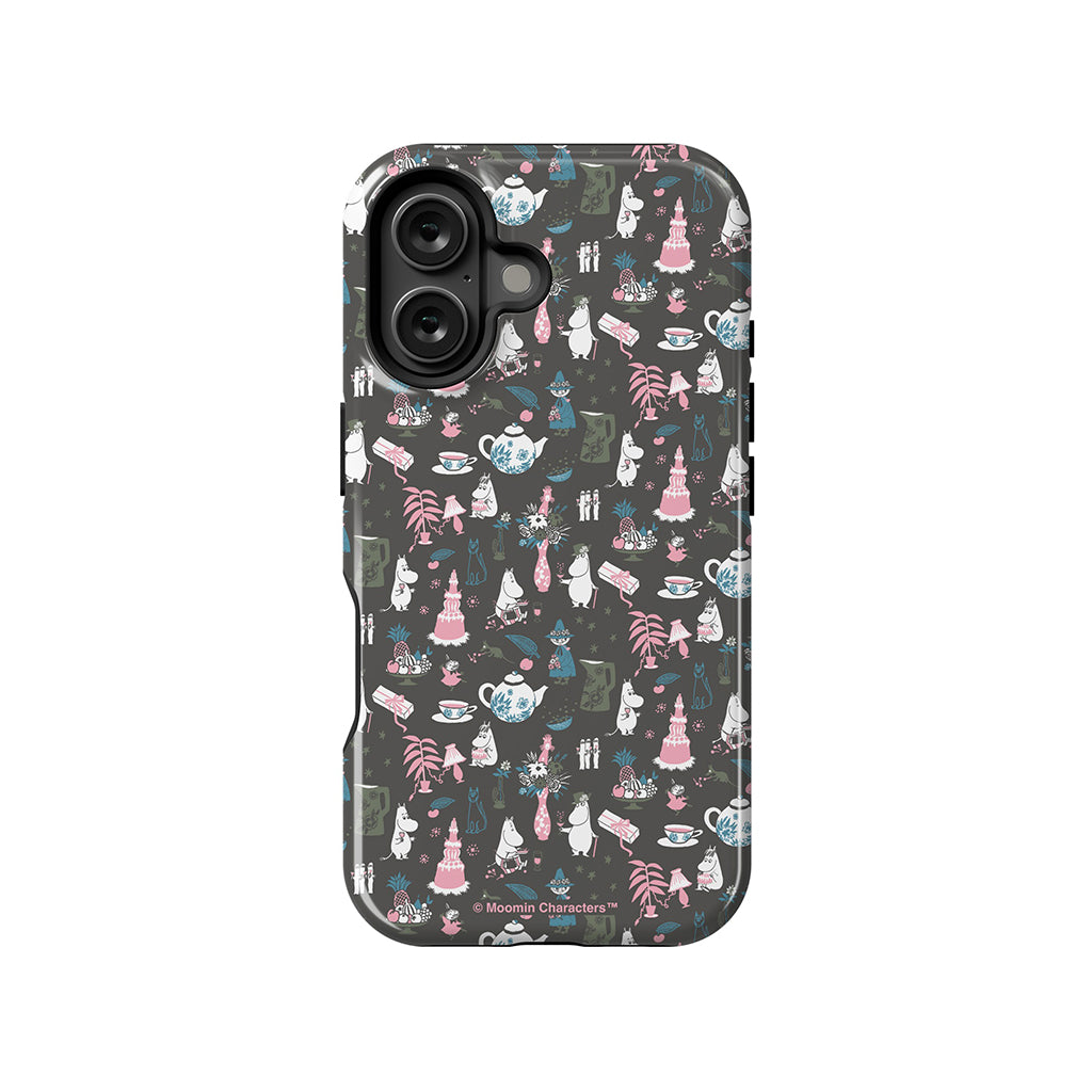 Moomin Family Tea Party Grey Apple iPhone Tough Case - Casestry | Moomin Shop US