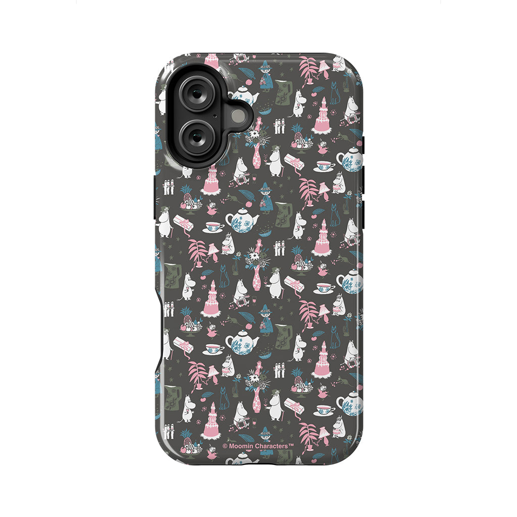 Moomin Family Tea Party Grey Apple iPhone Tough Case