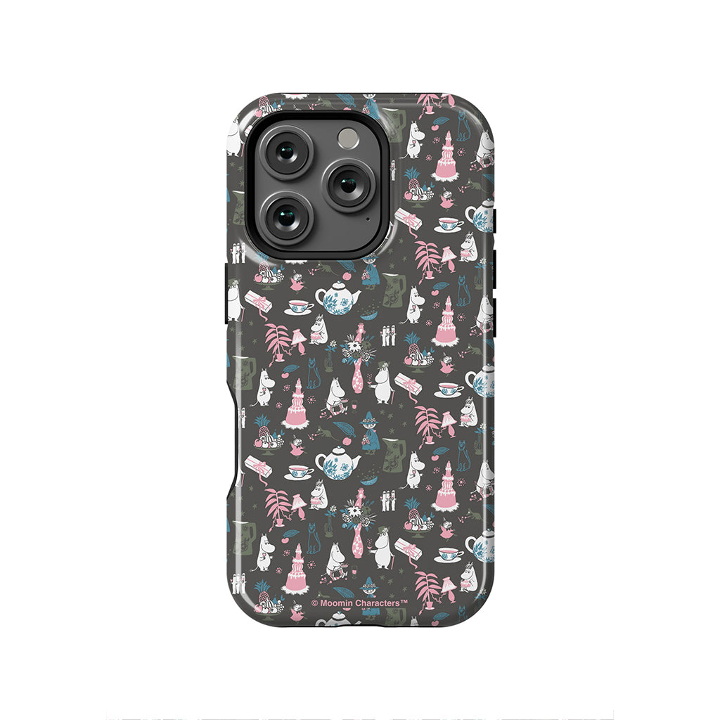 Moomin Family Tea Party Grey Apple iPhone Tough Case
