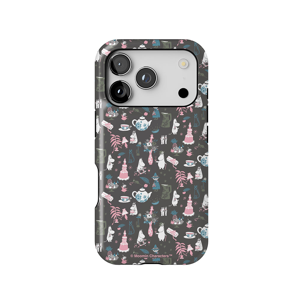 Moomin Family Tea Party Grey Apple iPhone Tough Case
