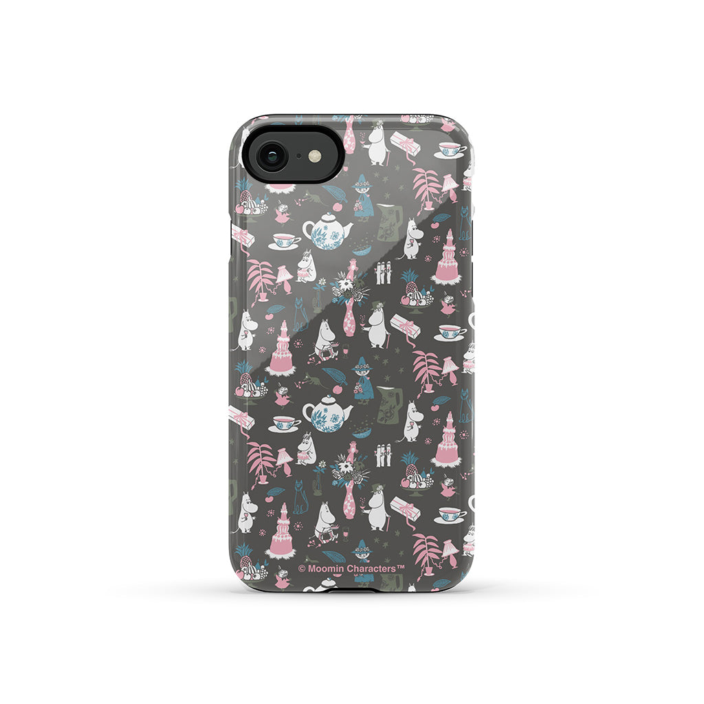 Moomin Family Tea Party Grey Apple iPhone Tough Case