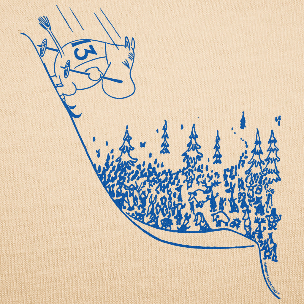 Blue Moomintroll Skiing Down Slope Winter Sports Games Adult T-Shirt