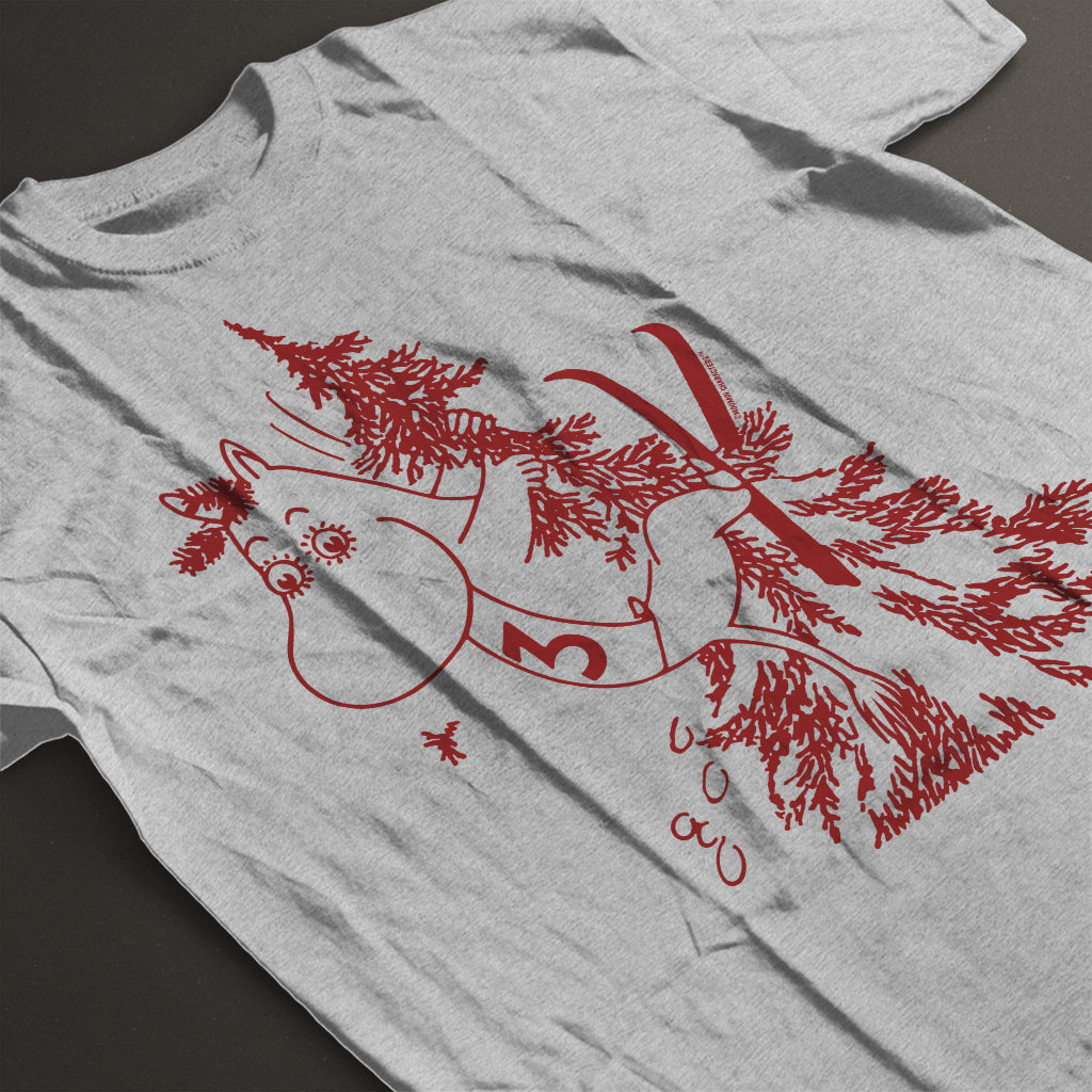 Red Moomintroll Skiing Flies Into Tree Winter Sports Games Adult T-Shirt