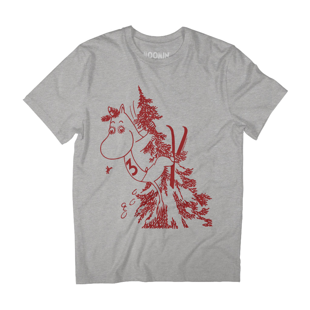 Red Moomintroll Skiing Flies Into Tree Winter Sports Games Adult T-Shirt | Moomin Shop US