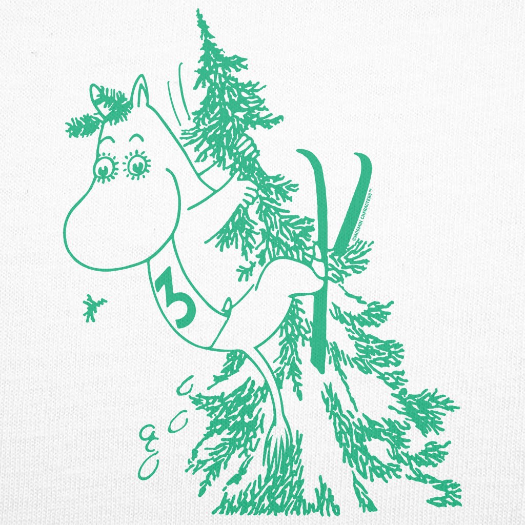 Green Moomintroll Skiing Flies Into Tree Winter Sports Games Adult T-Shirt