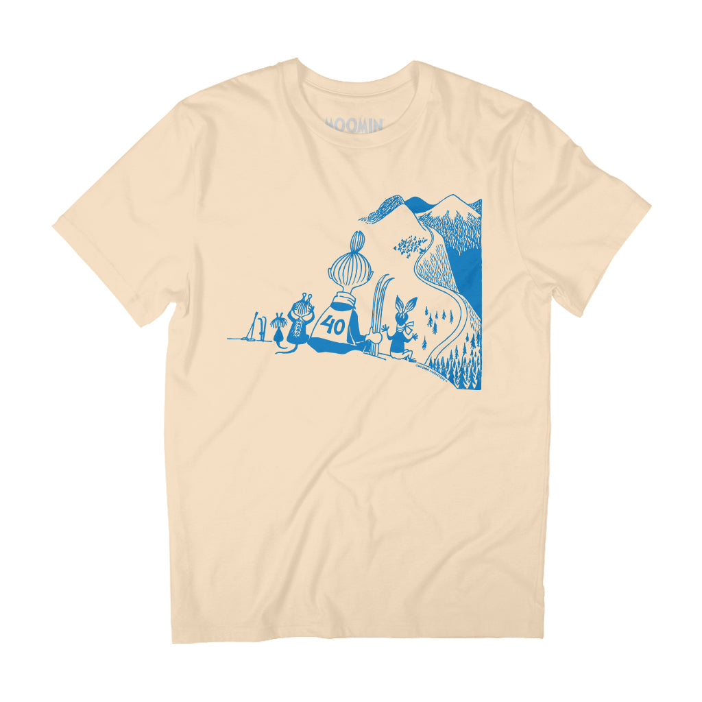 Blue Mymble & Co Skiing Moomin Winter Games Sports Adult T-Shirt | Moomin Shop US