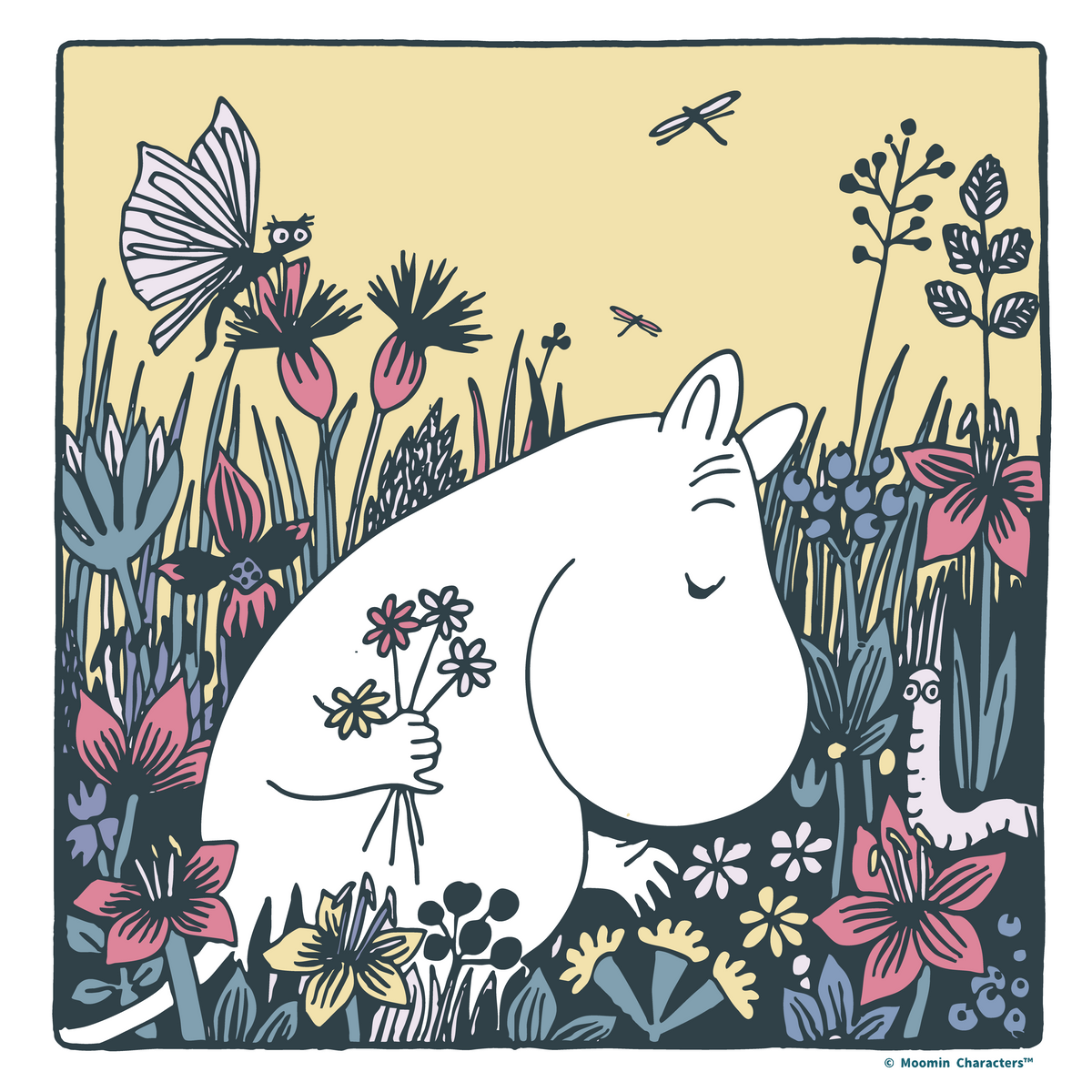 Moomintroll Flower Picking Square Fine Art Framed Print