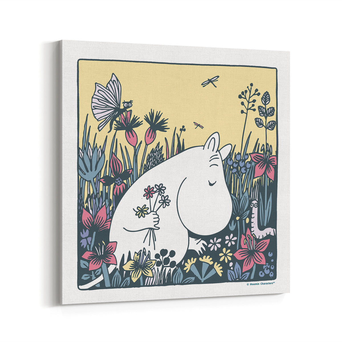 Moomintroll Picking Flowers Stretched Canvas