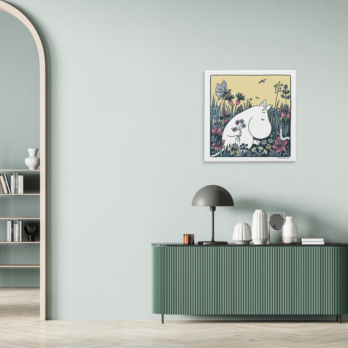 Moomintroll Picking Flowers Stretched Canvas