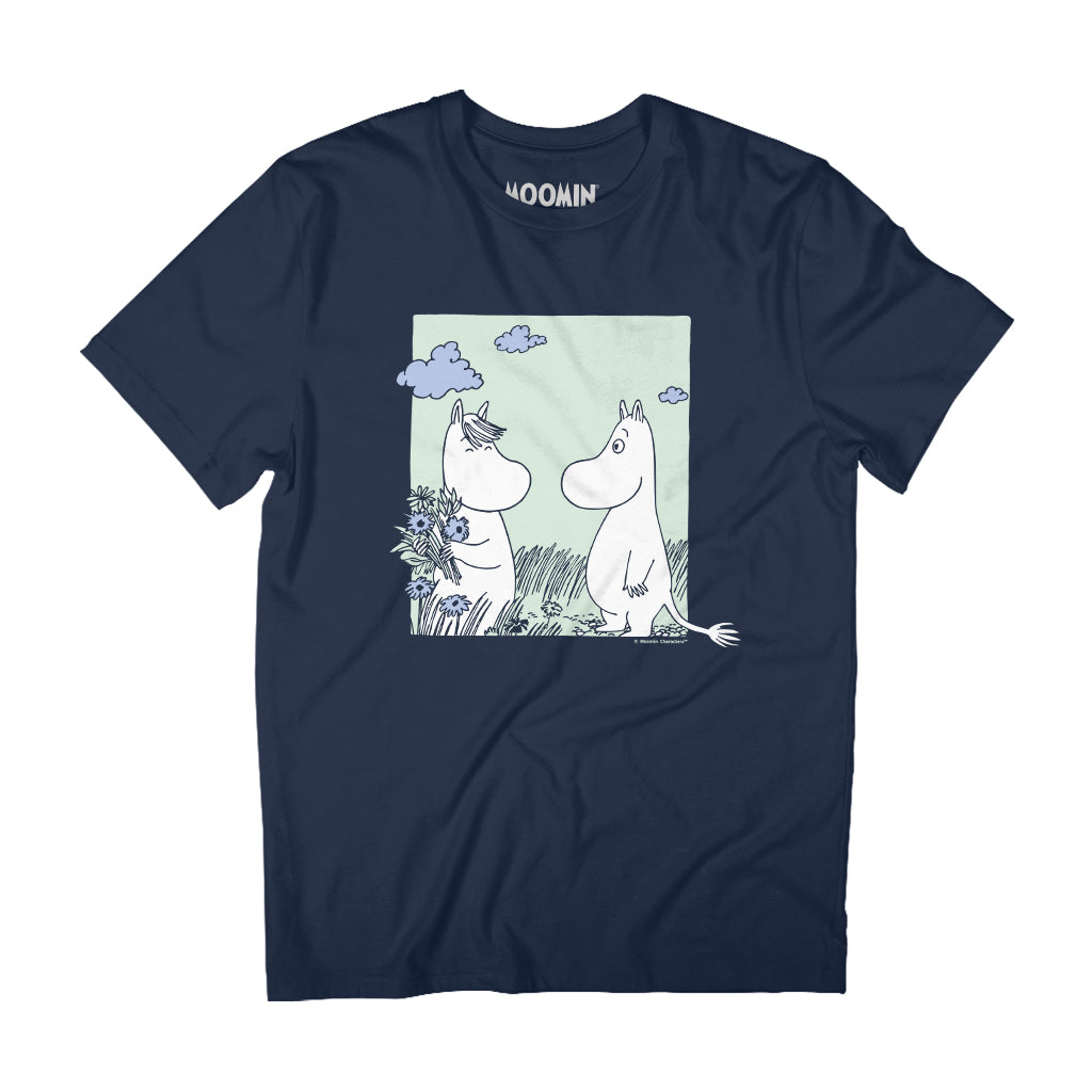 Moomintroll & Snorkmaiden Love Flower Picking Adult T-Shirt | Moomin Shop US