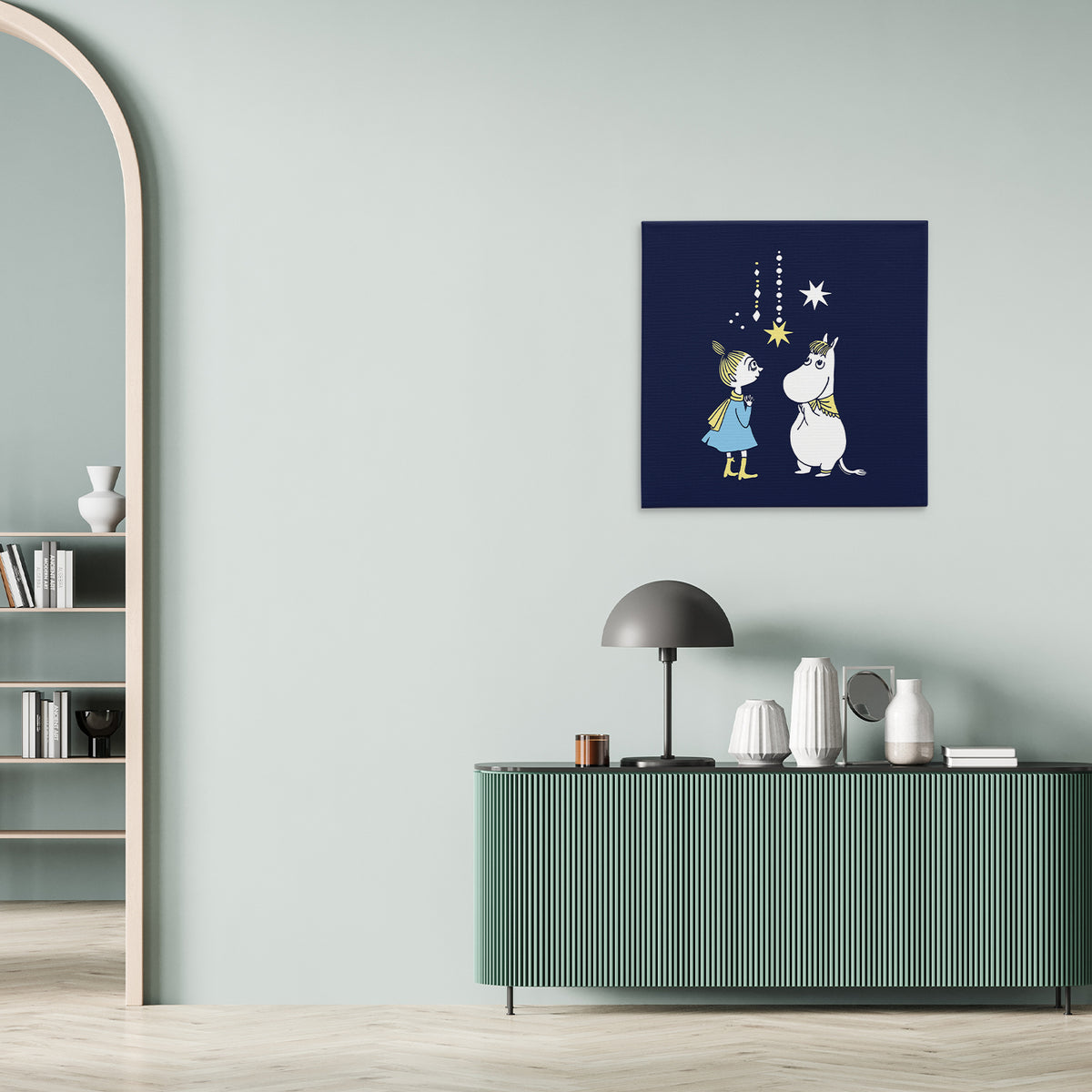 Sniff's Winter Star Mymble & Snorkmaiden Wishing on a star Stretched Canvas