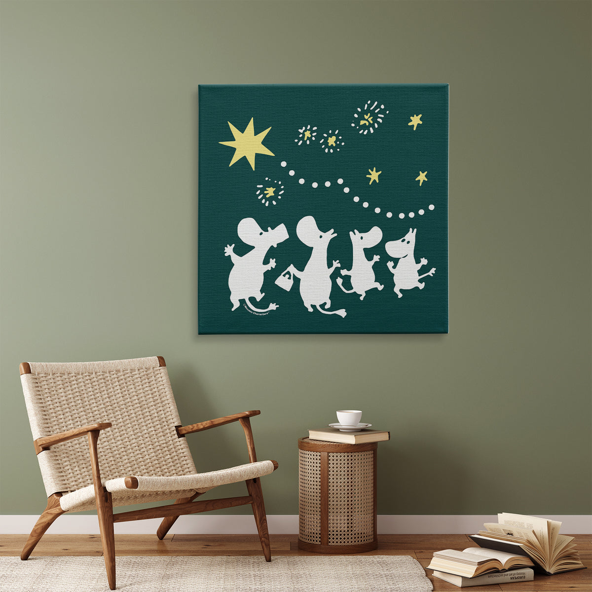 Sniff's Winter Star Moomin Family Celebrations Stretched Canvas