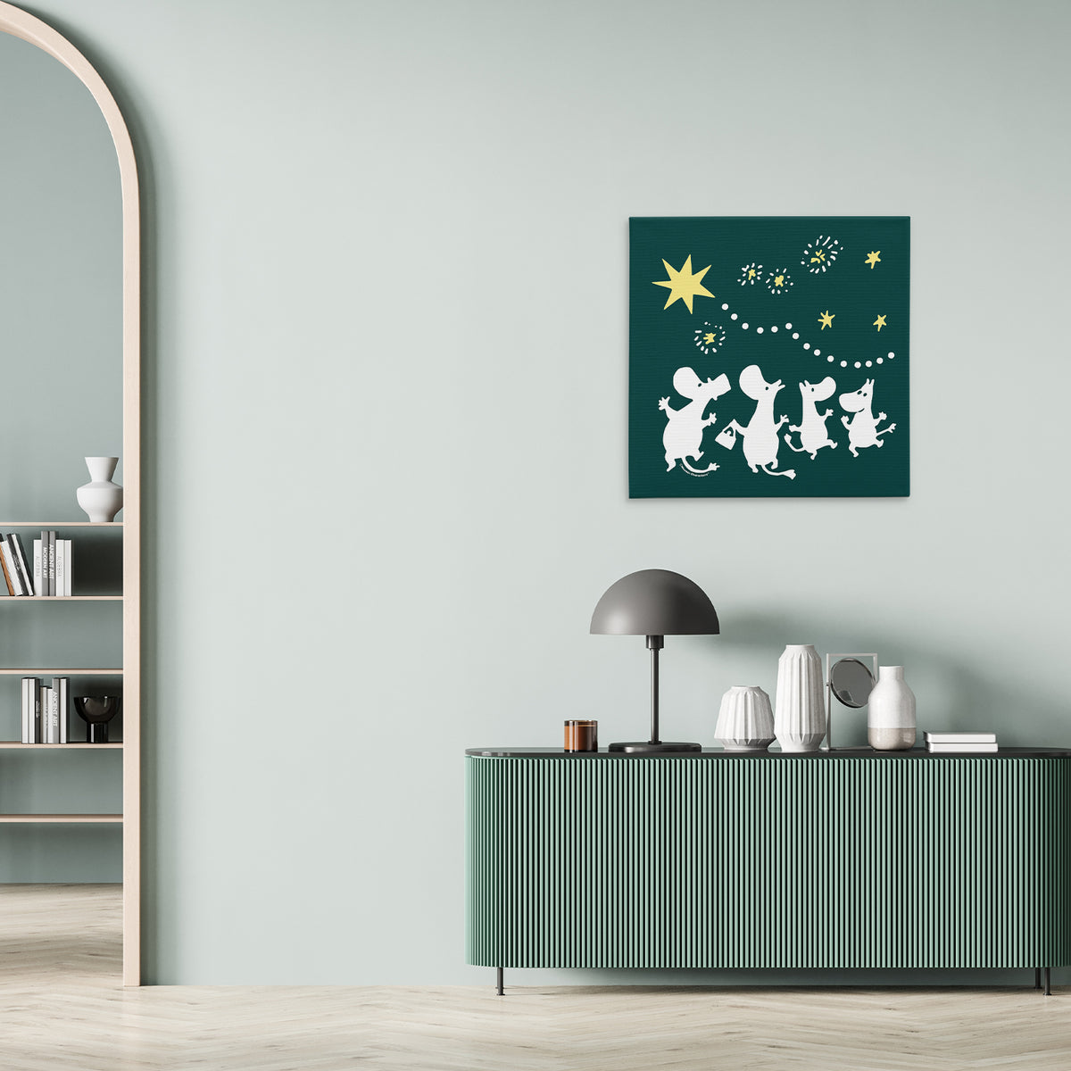 Sniff's Winter Star Moomin Family Celebrations Stretched Canvas