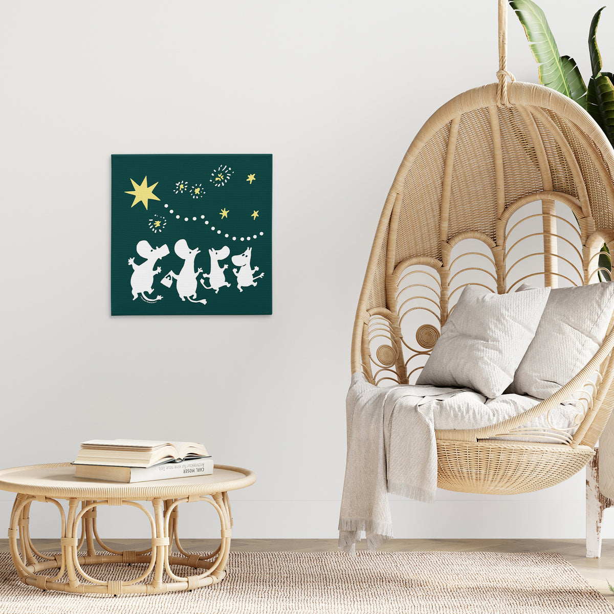 Sniff's Winter Star Moomin Family Celebrations Stretched Canvas
