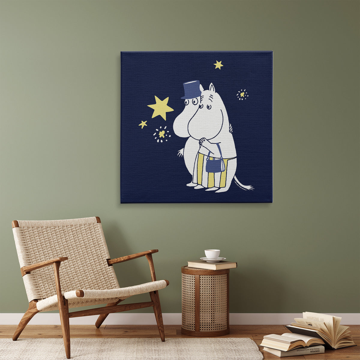 Sniff's Winter Star Moominpappa & Moominmamma Stargazing Stretched Canvas