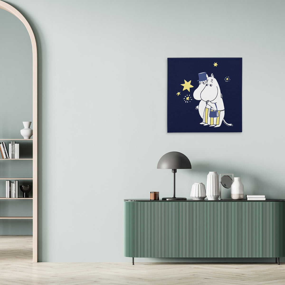 Sniff's Winter Star Moominpappa & Moominmamma Stargazing Stretched Canvas
