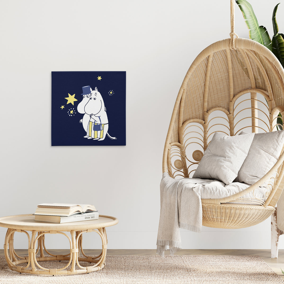 Sniff's Winter Star Moominpappa & Moominmamma Stargazing Stretched Canvas