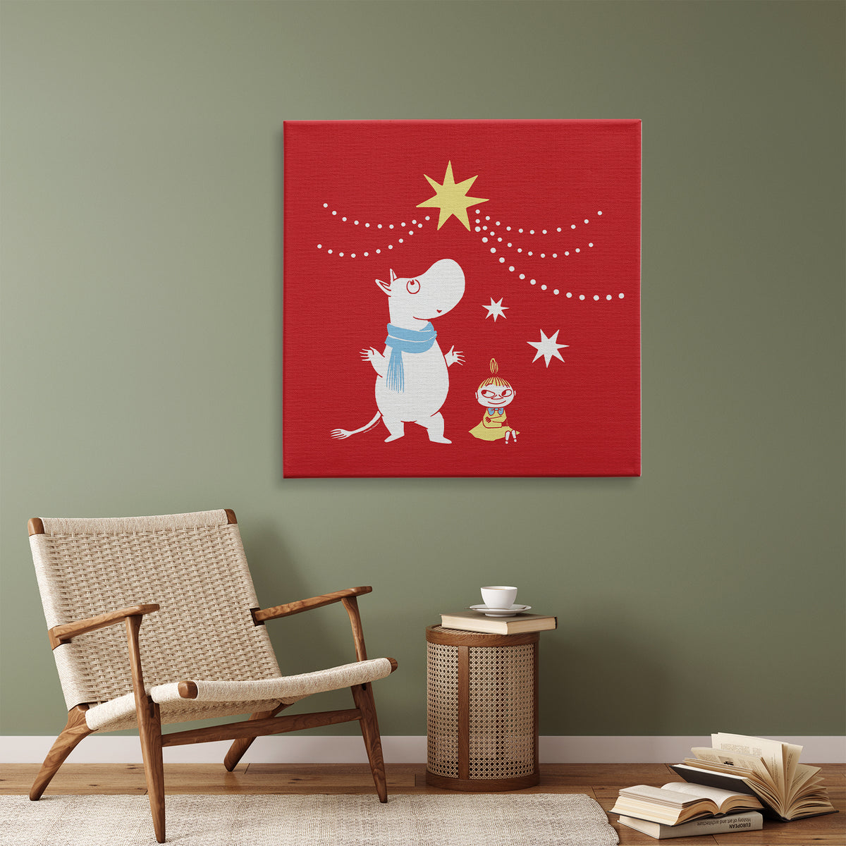 Sniff's Winter Star Moomintroll & Little My Wishing on a Star Stretched Canvas