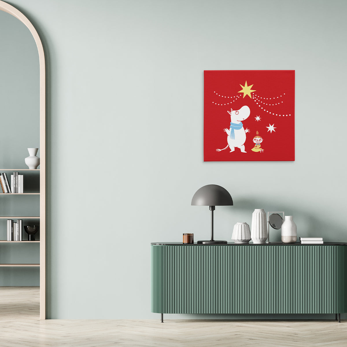 Sniff's Winter Star Moomintroll & Little My Wishing on a Star Stretched Canvas