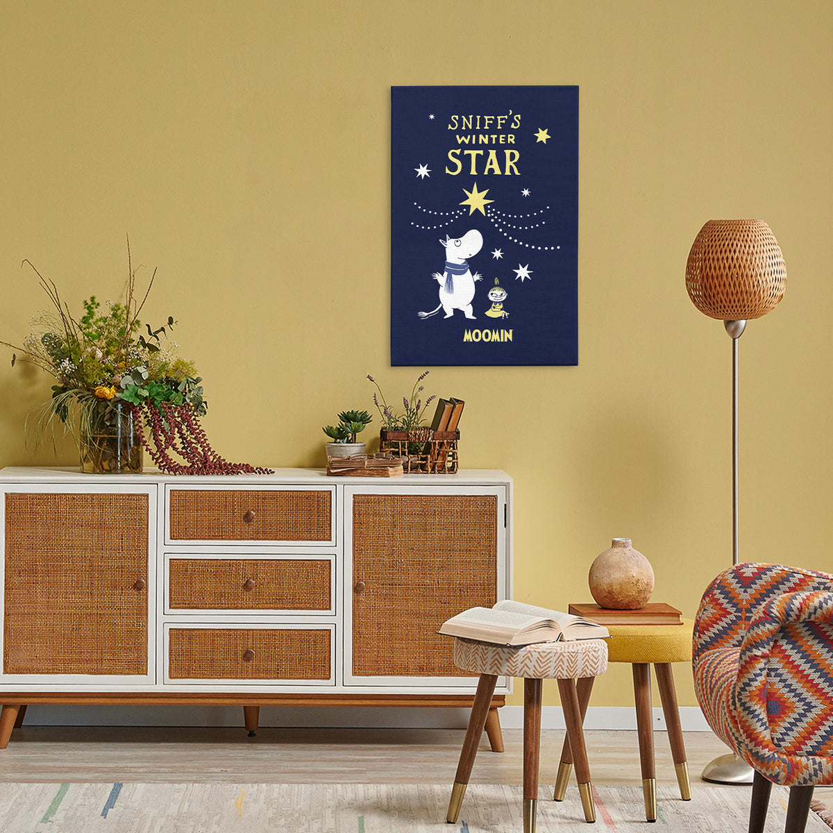 Sniff's Winter Star with Moomintroll & Little My Stretched Canvas