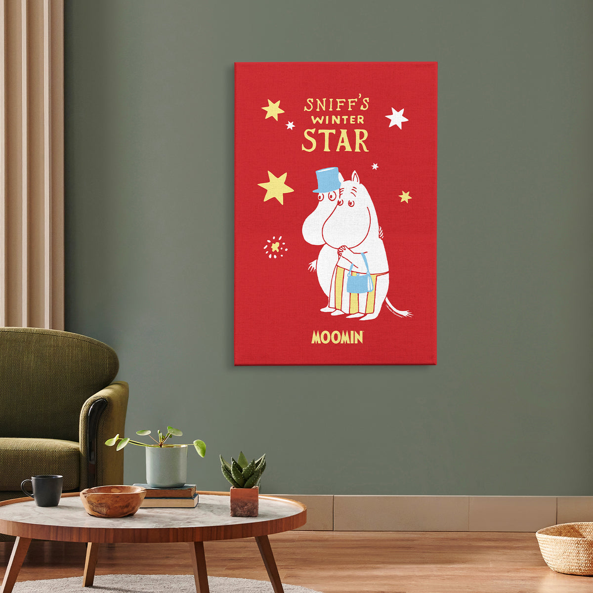 Sniff's Winter Star with Moominpappa & Moominmamma Stretched Canvas