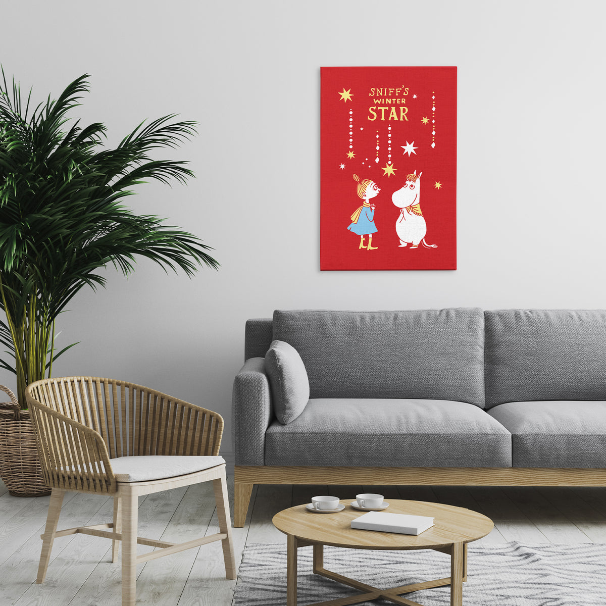 Sniff's Winter Star Snorkmaiden & Mymble Wishing on a star Stretched Canvas