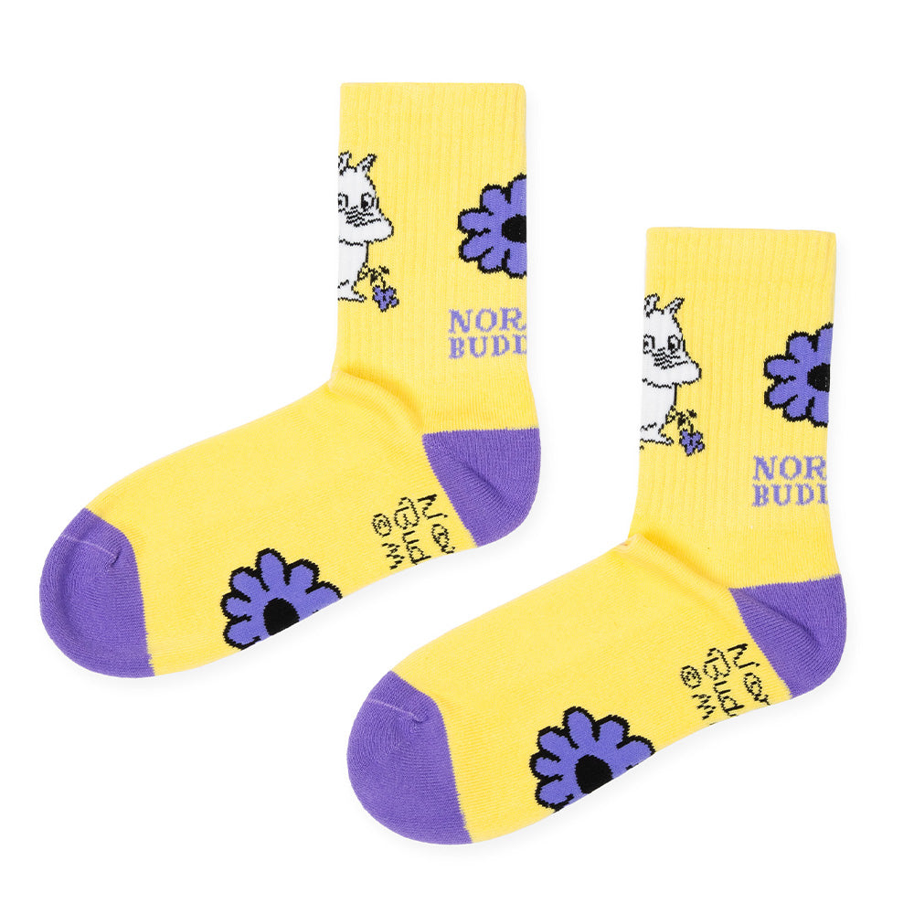 Moomintroll Flower Socks Yellow 6-11.5 - Nordicbuddies | Moomin Shop United States