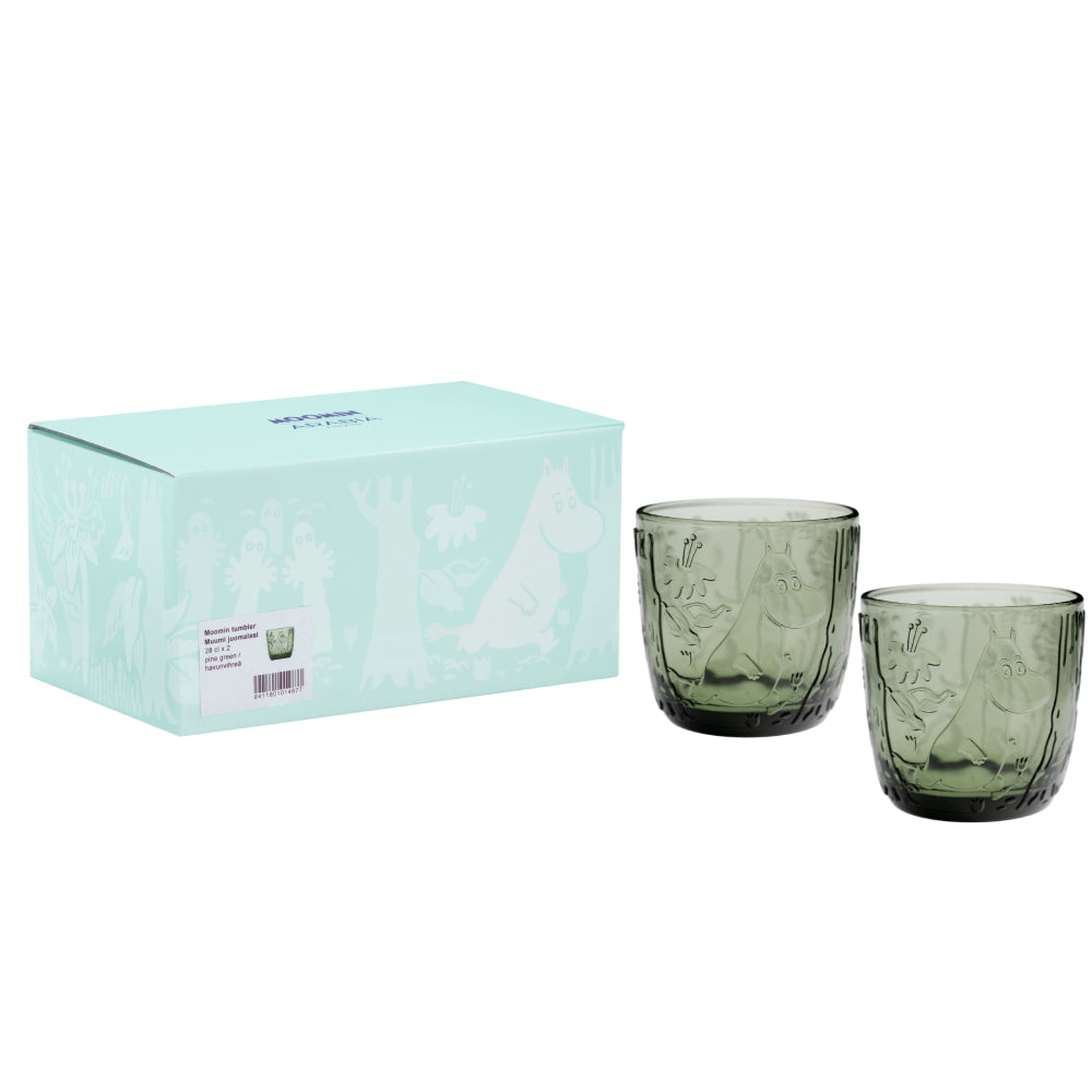 Moomin Pine Green Glass Tumblers 2-pack 9.5 oz - Moomin Arabia