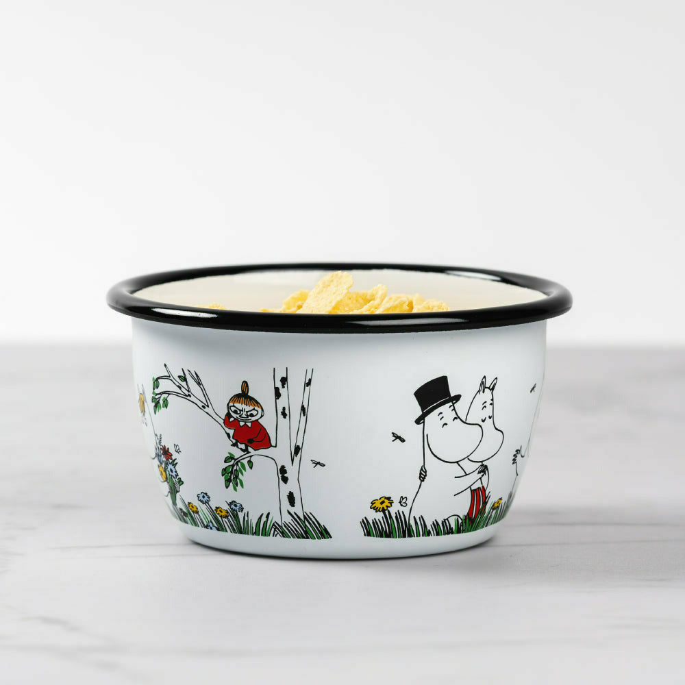 Moomin Enamel Bowl Happy Family 10 oz - Muurla